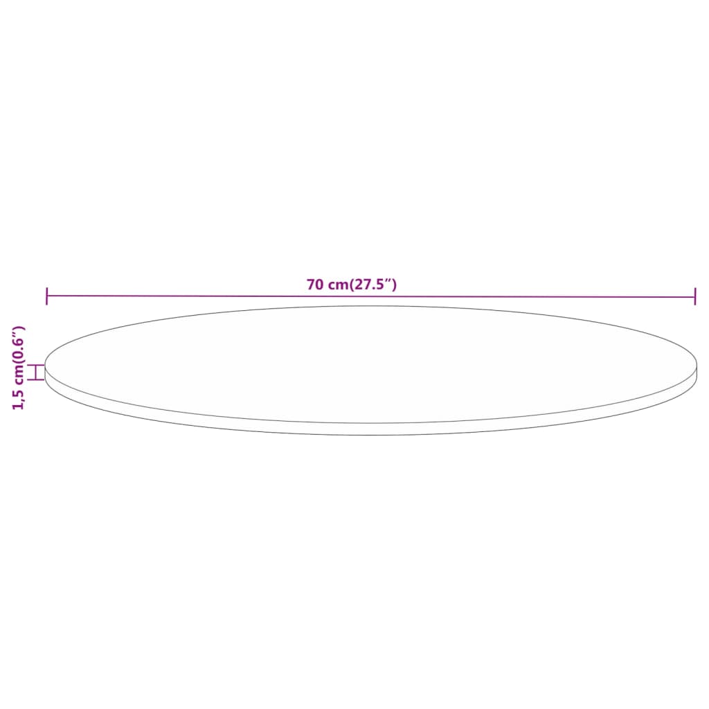 vidaXL Tischplatte Ø 70x1,5 cm Rund Raues Massives Mangoholz