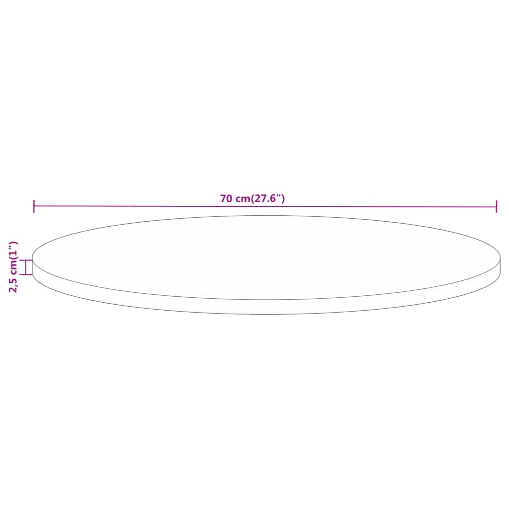 vidaXL Tischplatte Ø 70x2,5 cm Rund Raues Massives Mangoholz