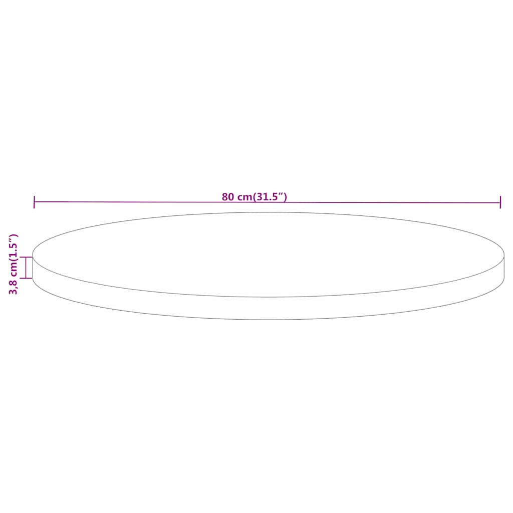 vidaXL Tischplatte Ø 80x3,8 cm Rund Raues Massives Mangoholz