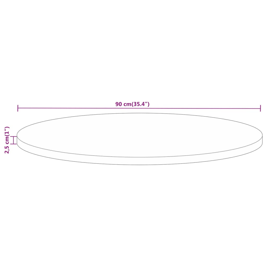 vidaXL Tischplatte Ø 90x2,5 cm Rund Raues Massives Mangoholz