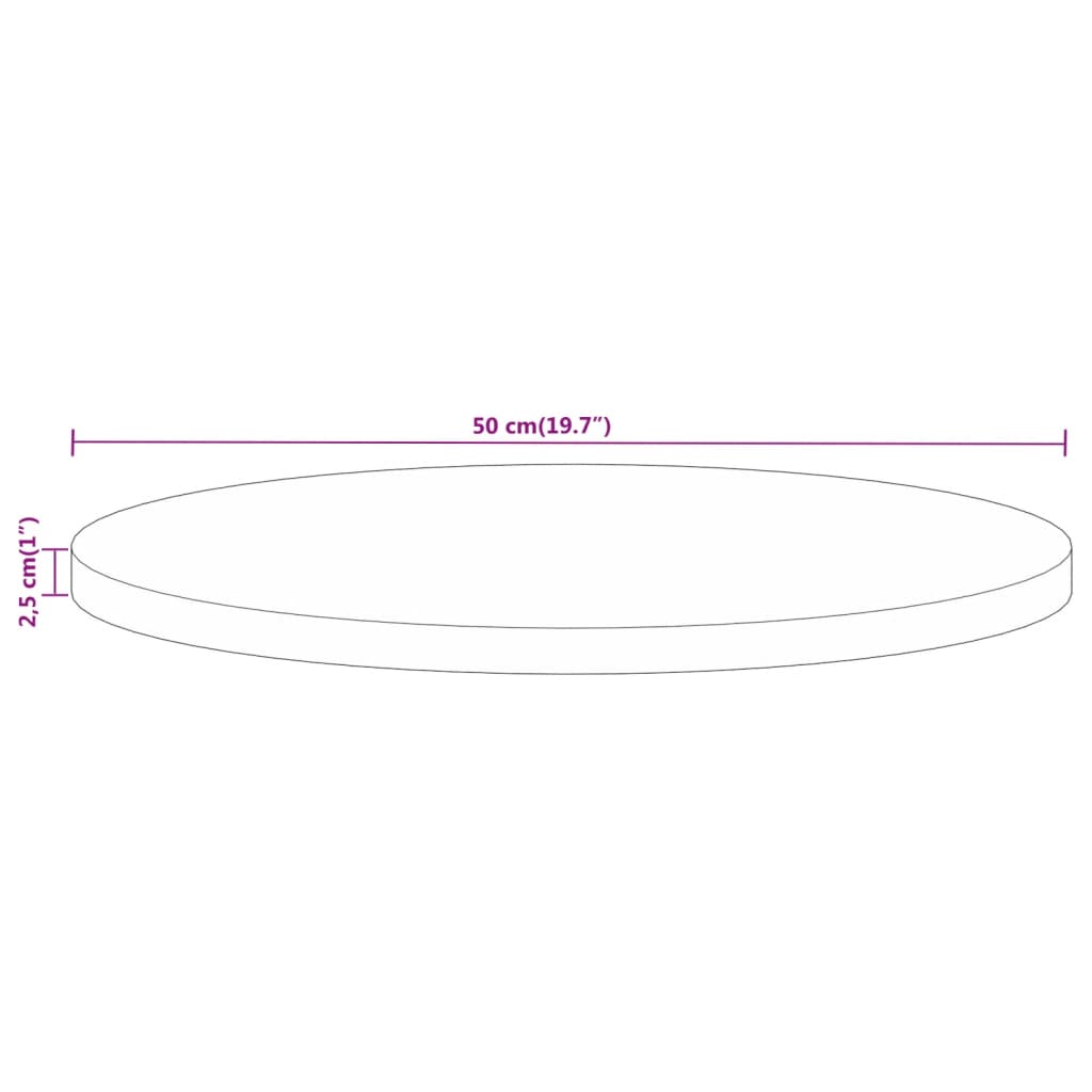vidaXL Tischplatte Ø 50x2,5 cm Rund Massivholz Mango