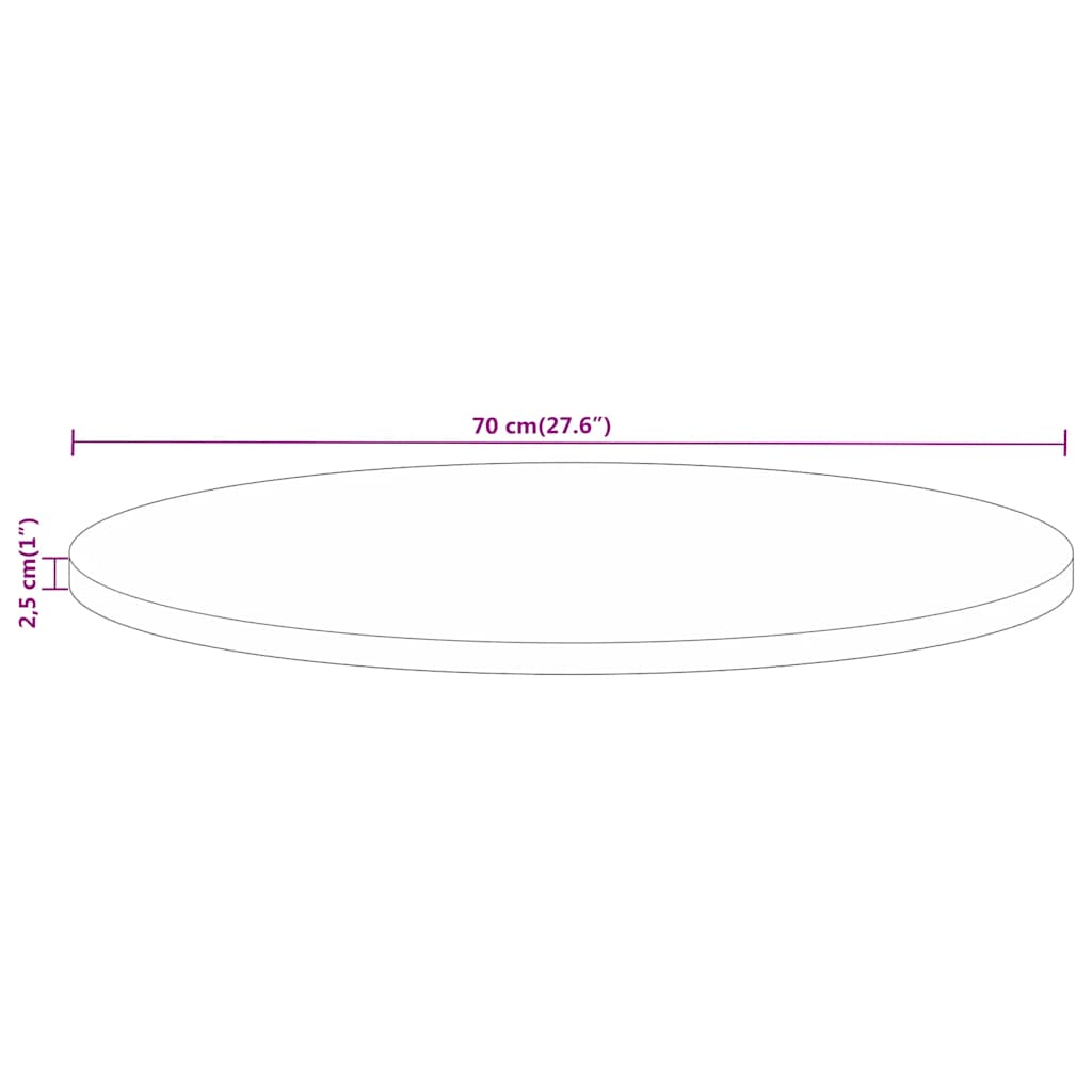 vidaXL Tischplatte Ø 70x2,5 cm Rund Massivholz Mango