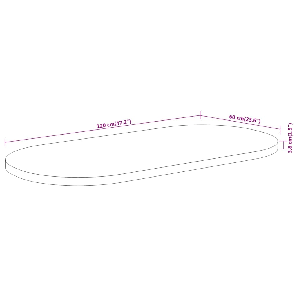 vidaXL Tischplatte 120x60x3,8 cm Oval Massivholz Akazie