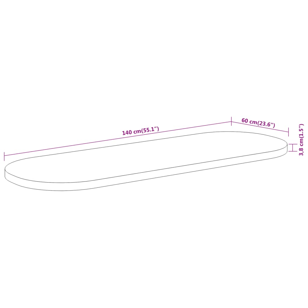 vidaXL Tischplatte 140x60x3,8 cm Oval Massivholz Akazie