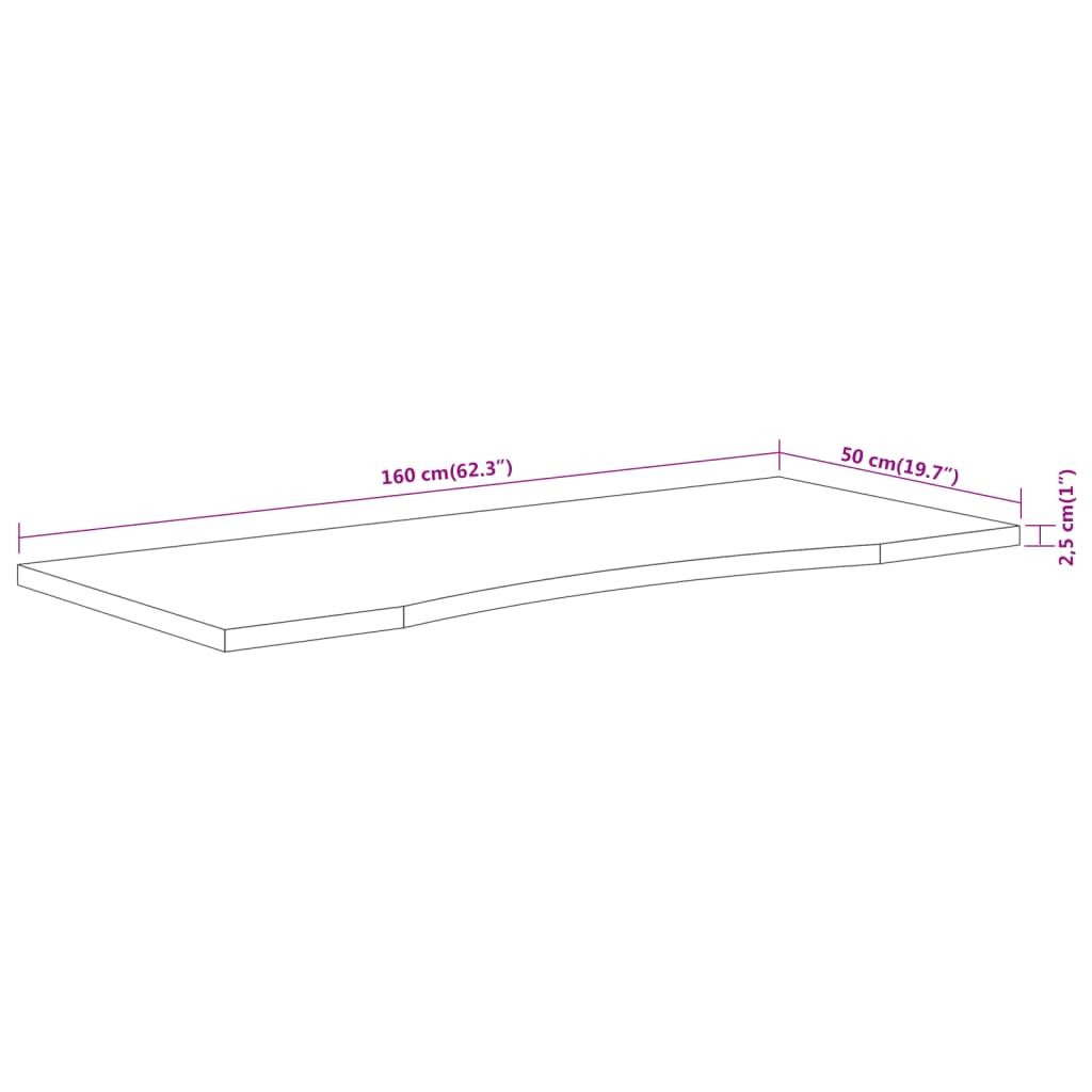 vidaXL Schreibtischplatte 160x50x2,5 cm Rechteckig Massivholz Akazie