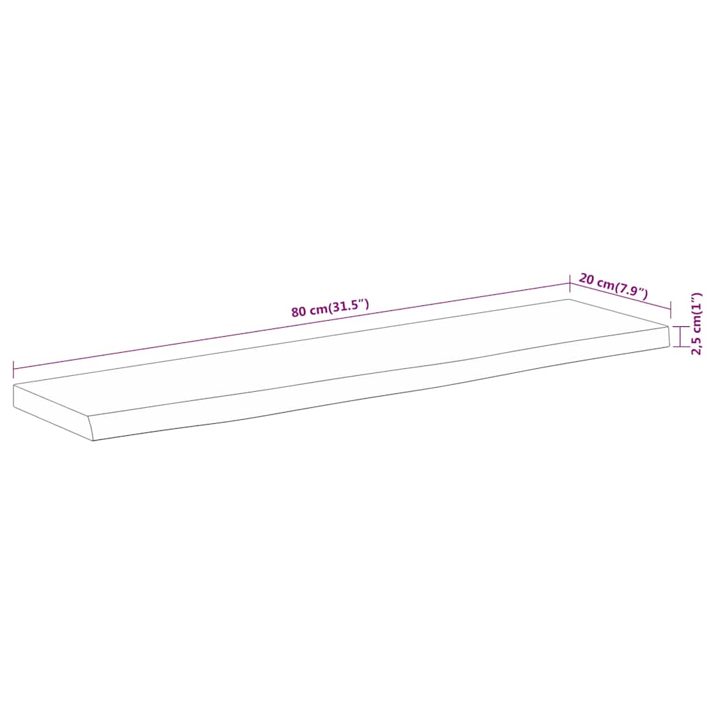 vidaXL Wandregal 80x20x2,5 cm Rechteckig Massivholz Akazie Baumkante