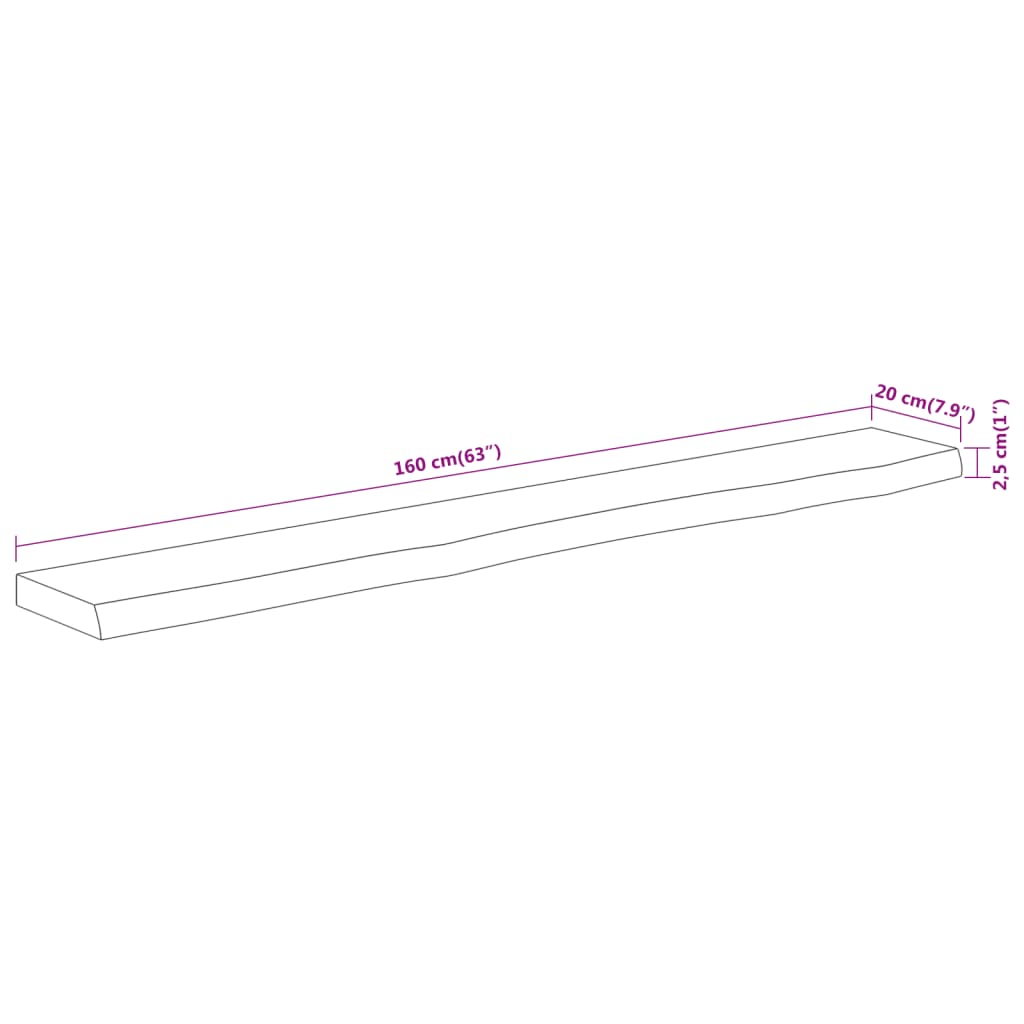 vidaXL Wandregal 160x20x2,5 cm Rechteckig Massivholz Akazie Baumkante