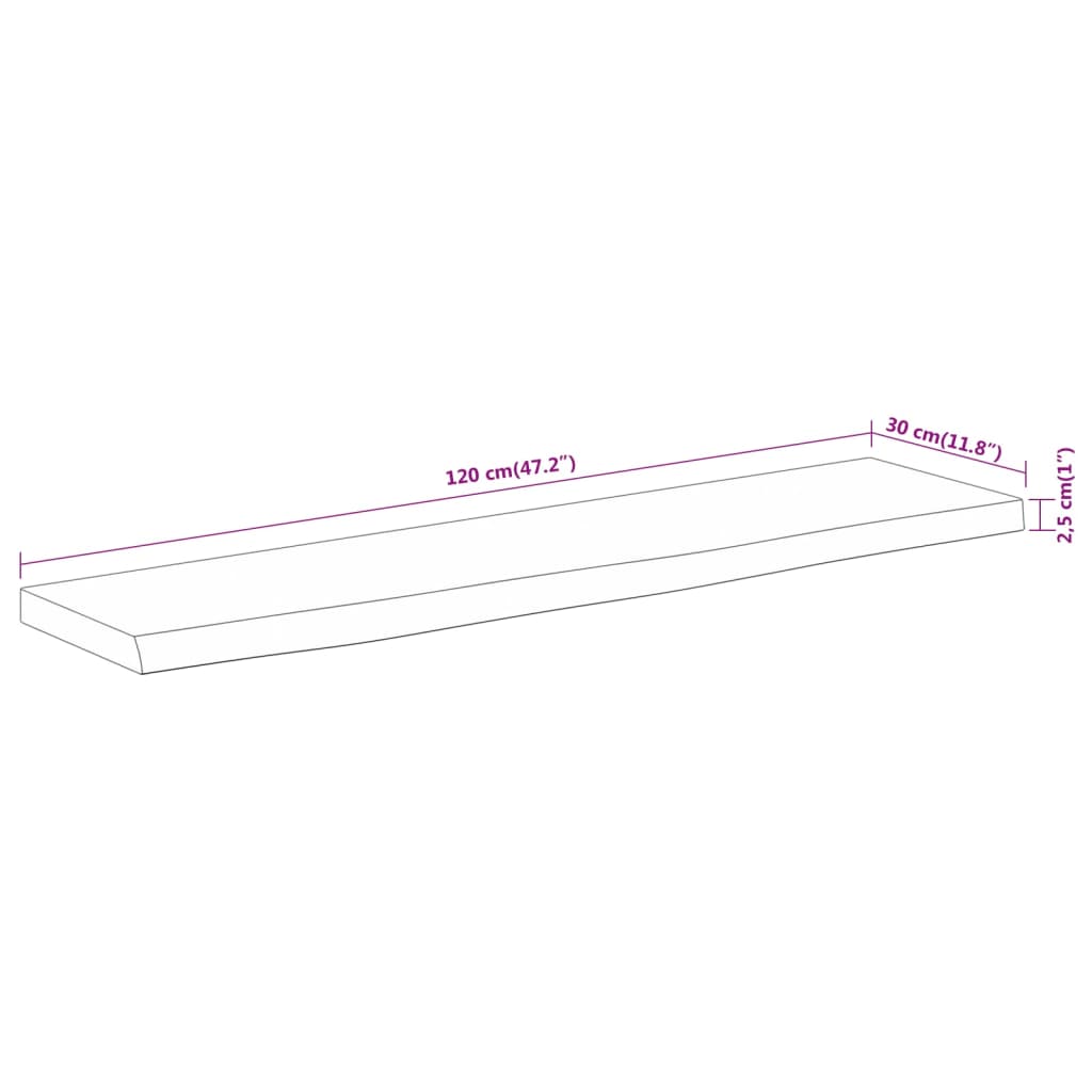 vidaXL Wandregal 120x30x2,5 cm Rechteckig Massivholz Akazie Baumkante