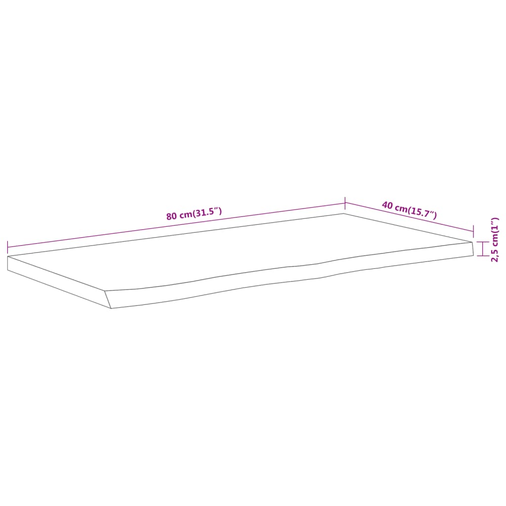 vidaXL Plateau de table 80x40x2,5 cm Rectangulaire Bois d'acacia massif Bord naturel
