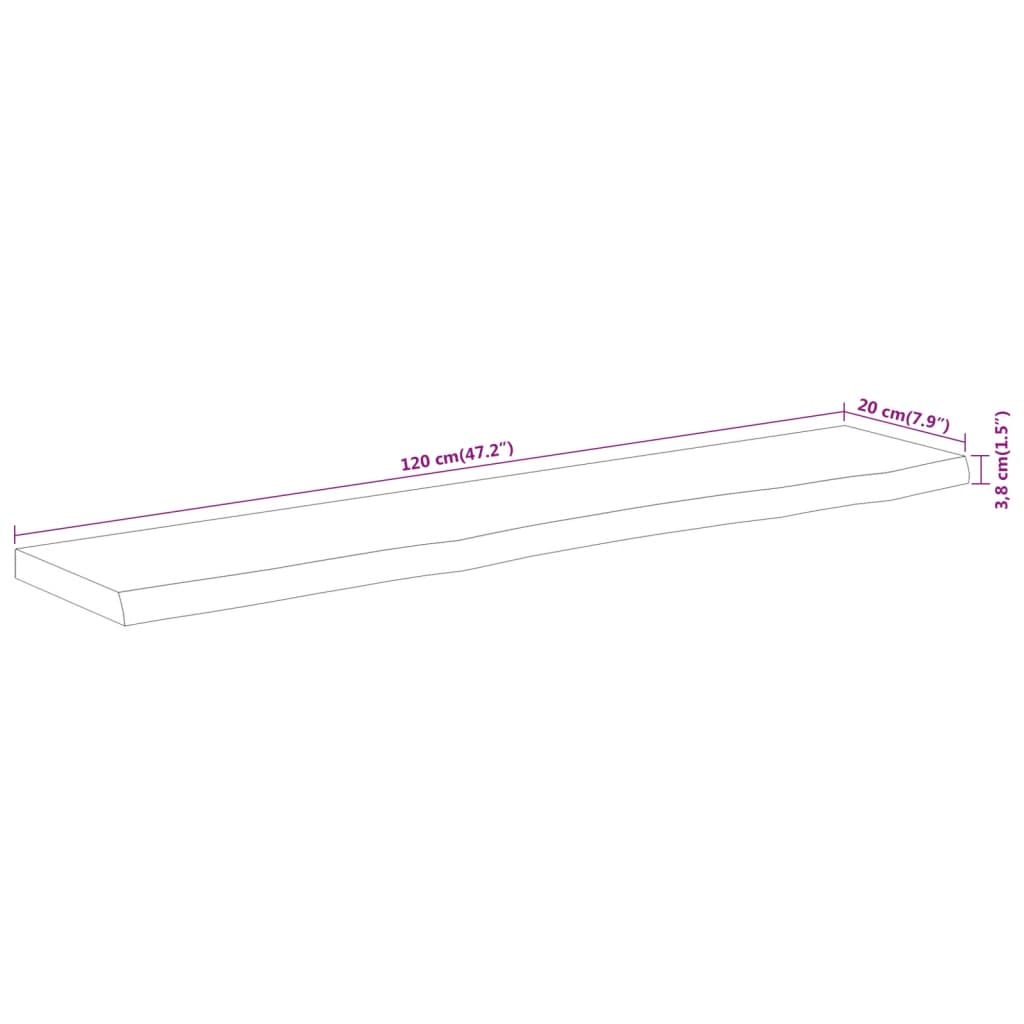 vidaXL Wandregal 120x20x3,8 cm Rechteckig Massivholz Akazie Baumkante