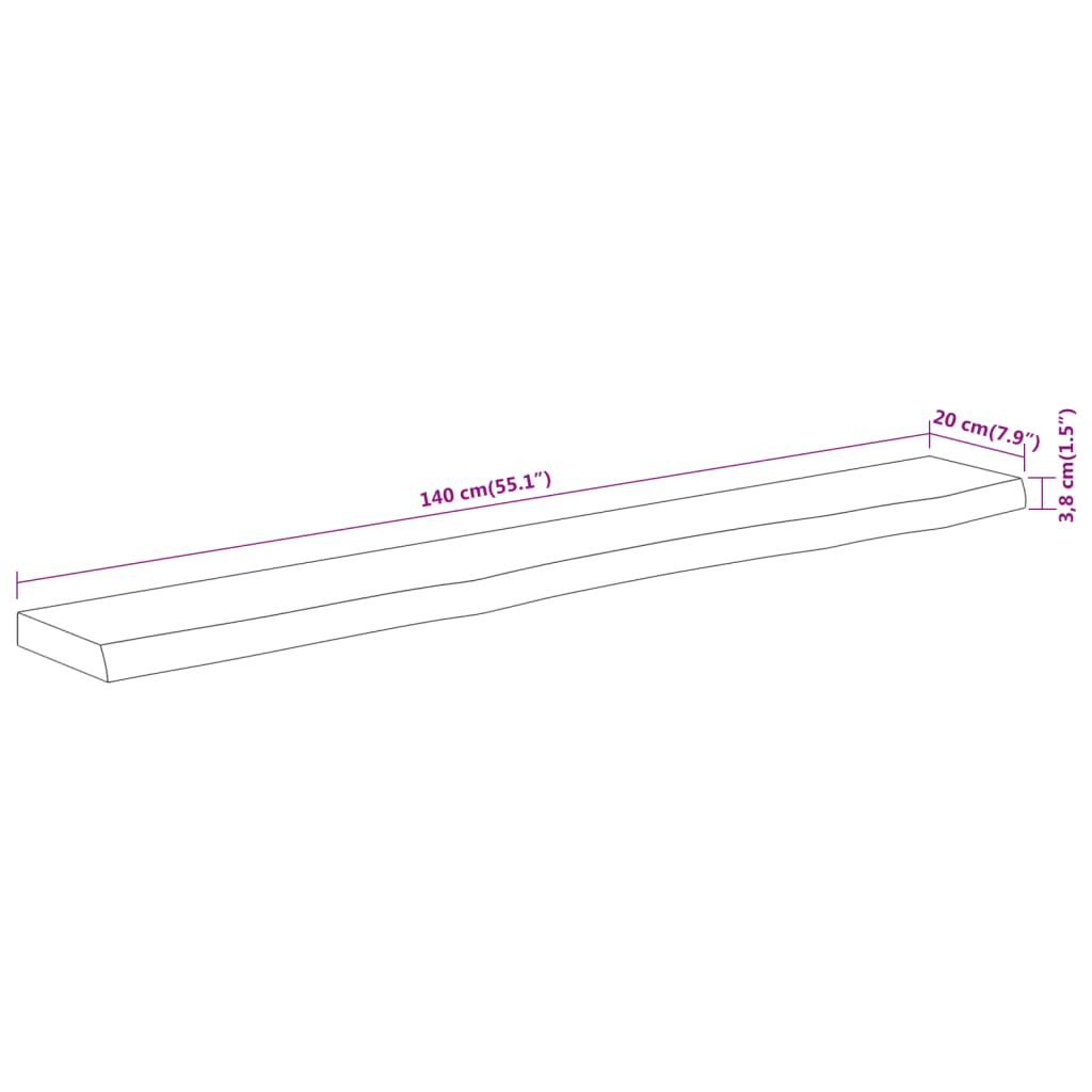 vidaXL Wandregal 140x20x3,8 cm Rechteckig Massivholz Akazie Baumkante