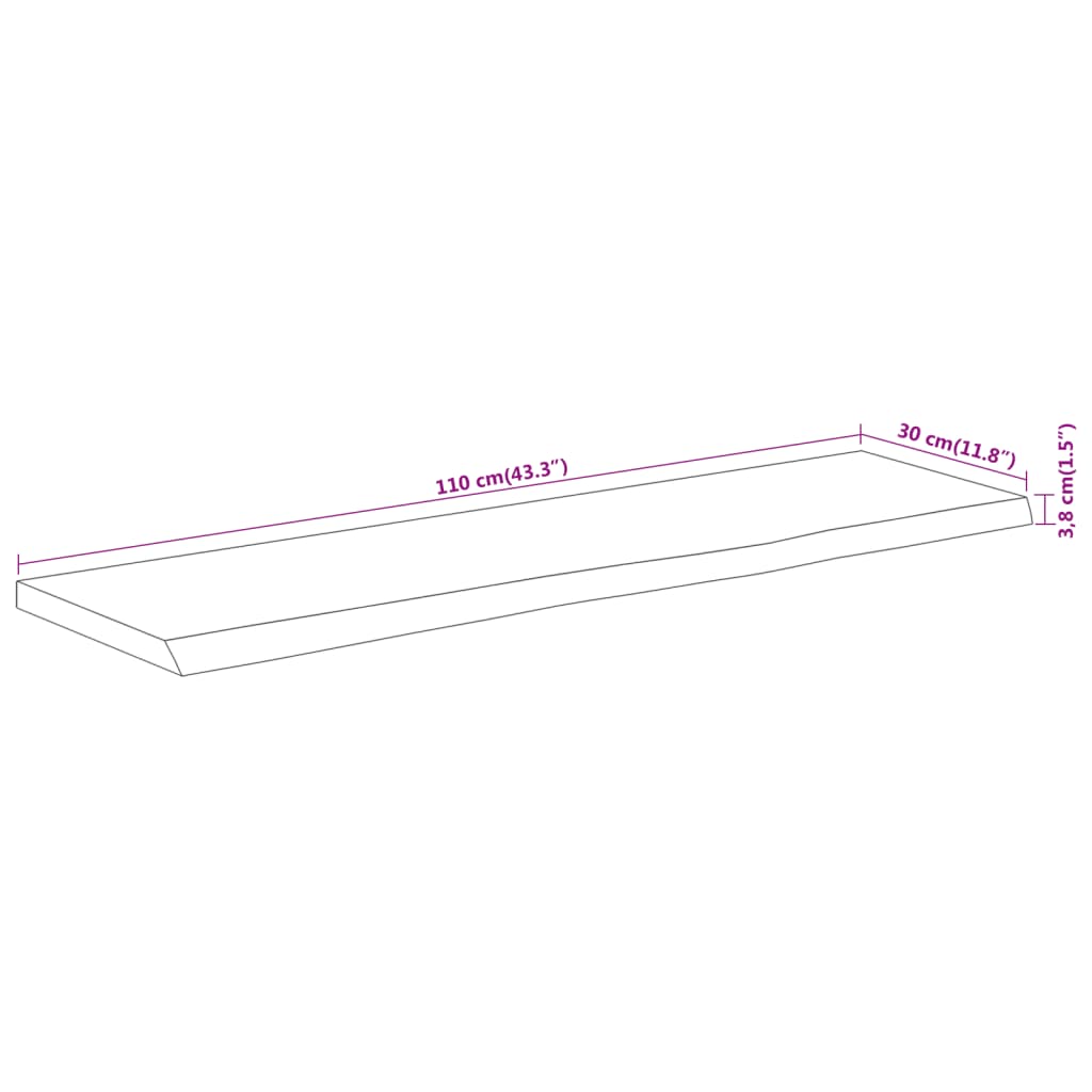 vidaXL Wandregal 110x30x3,8 cm Rechteckig Massivholz Akazie Baumkante