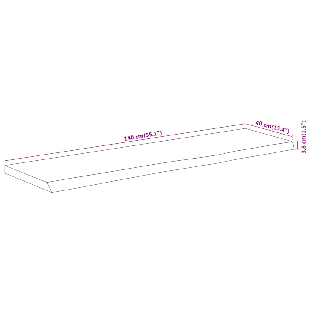 vidaXL Tischplatte 140x40x3,8cm Rechteckig Massivholz Akazie Baumkante