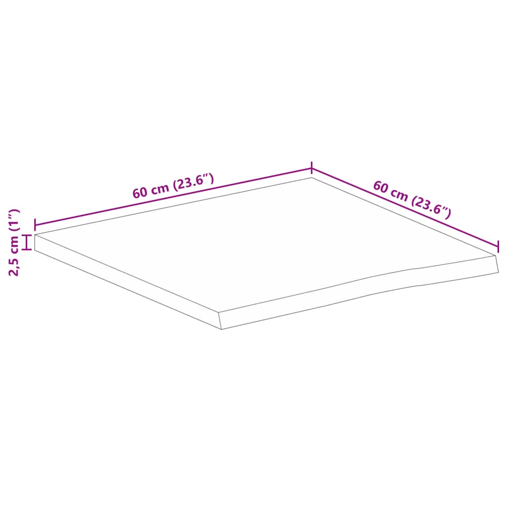 vidaXL Tischplatte mit Baumkante 60x60x2,5 cm Massivholz Mango