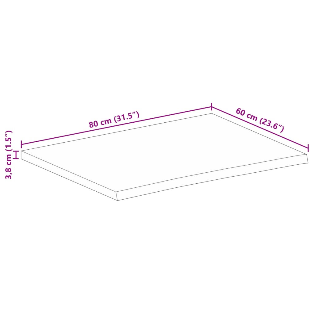 vidaXL Plateau de table avec bords naturels 80x60x3,8 cm Bois de manguier massif