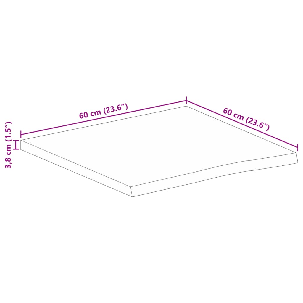 vidaXL Tischplatte mit Baumkante 60x60x3,8 cm Massivholz Mango