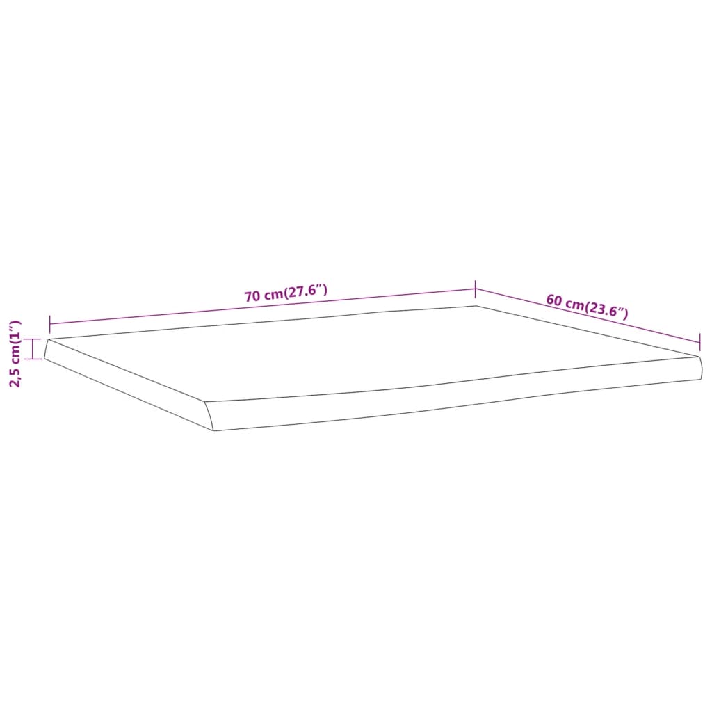 vidaXL Plateau de table 70x60x2,5cm Rectangulaire Bois d'acacia massif Bord naturel