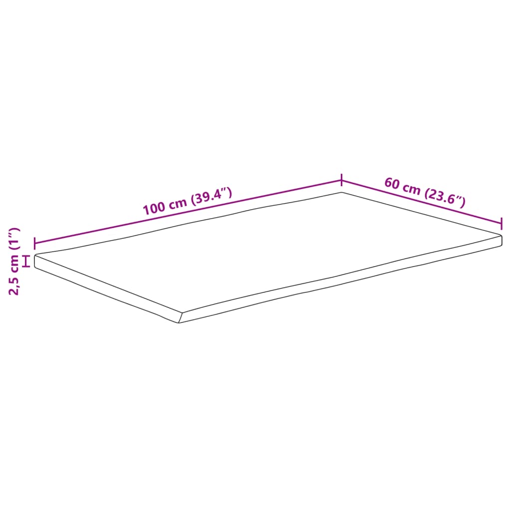 vidaXL Tischplatte 100x60x2,5cm Rechteckig Massivholz Akazie Baumkante