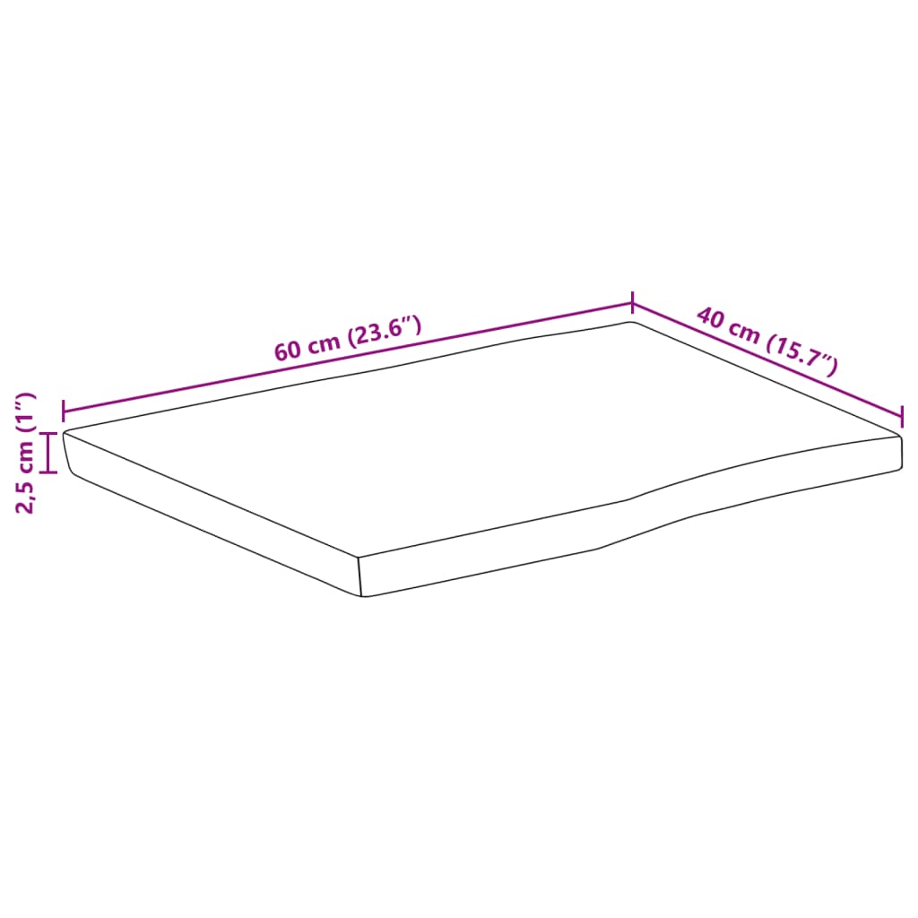 vidaXL Tischplatte mit Baumkante 60x40x2,5 cm Raues Mango Massivholz