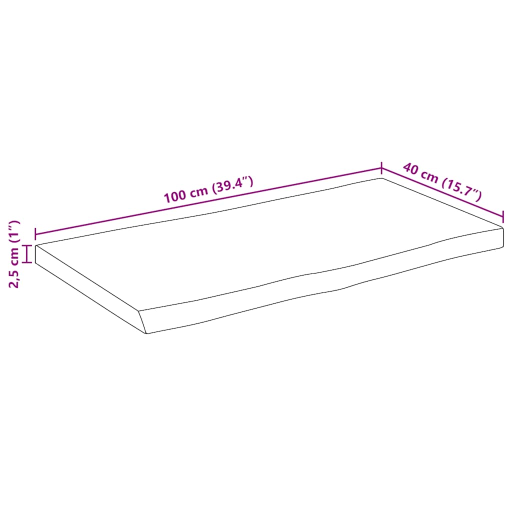 Tischplatte mit Baumkante 100x40x2,5 cm Raues Mango Massivholz