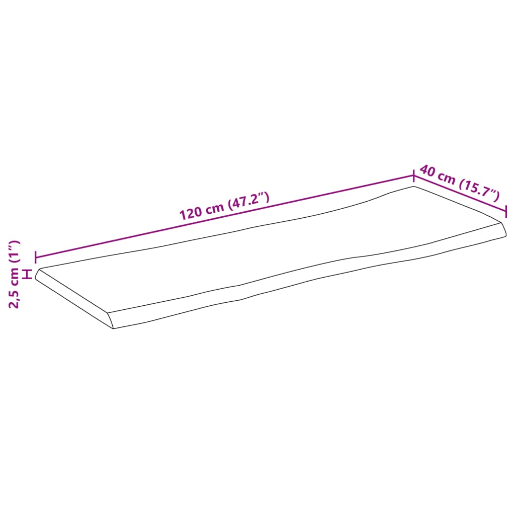 vidaXL Tischplatte mit Baumkante 120x40x2,5 cm Raues Mango Massivholz