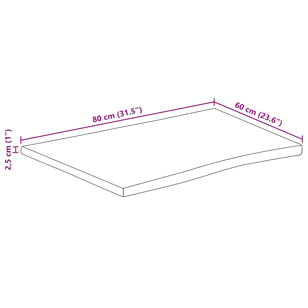 vidaXL Tischplatte mit Baumkante 80x60x2,5 cm Raues Mango Massivholz