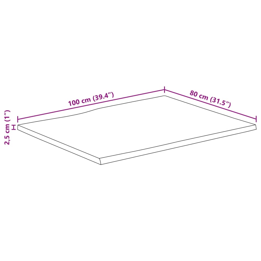 vidaXL Tischplatte mit Baumkante 100x80x2,5 cm Raues Mango Massivholz