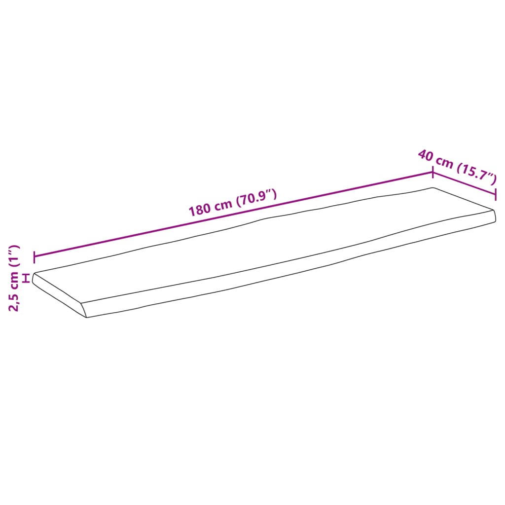 Tischplatte mit Baumkante 180x40x2,5 cm Massivholz Mango