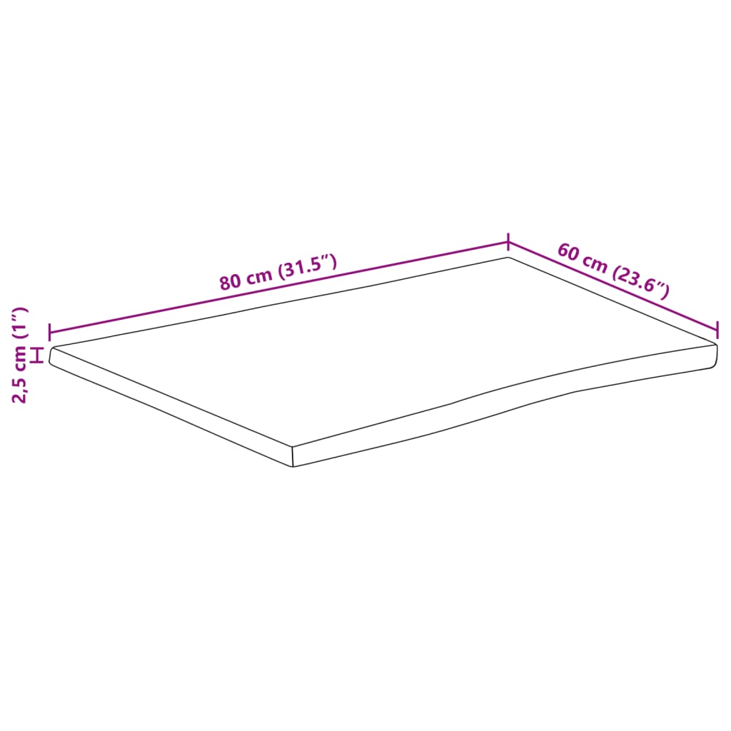 vidaXL Plateau de table à bord naturel 80x60x2,5 cm Bois de manguier massif
