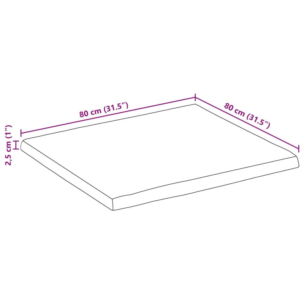 vidaXL Plateau de table avec bords naturels 80x80x2,5 cm Bois de manguier massif