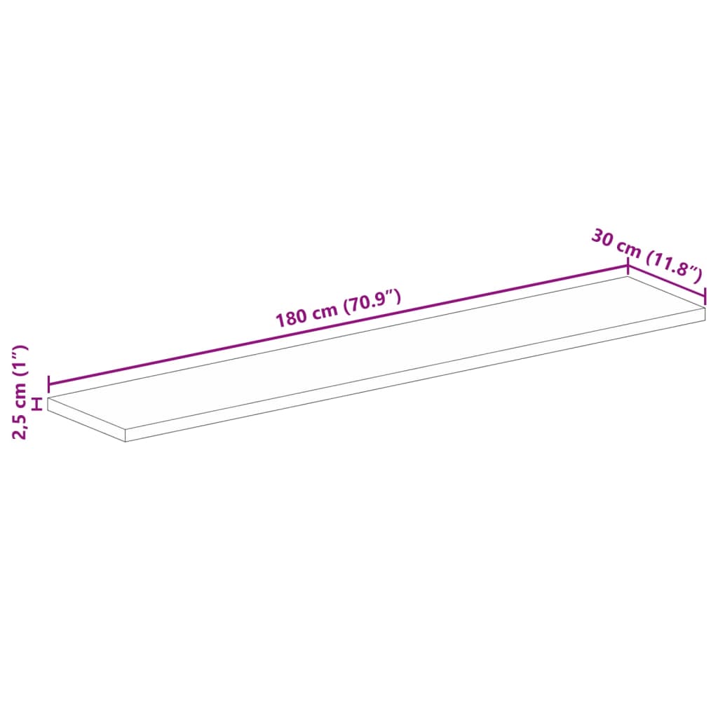 vidaXL Tischplatte 180x30x2,5 cm Rechteckig Raues Massivholz Mango