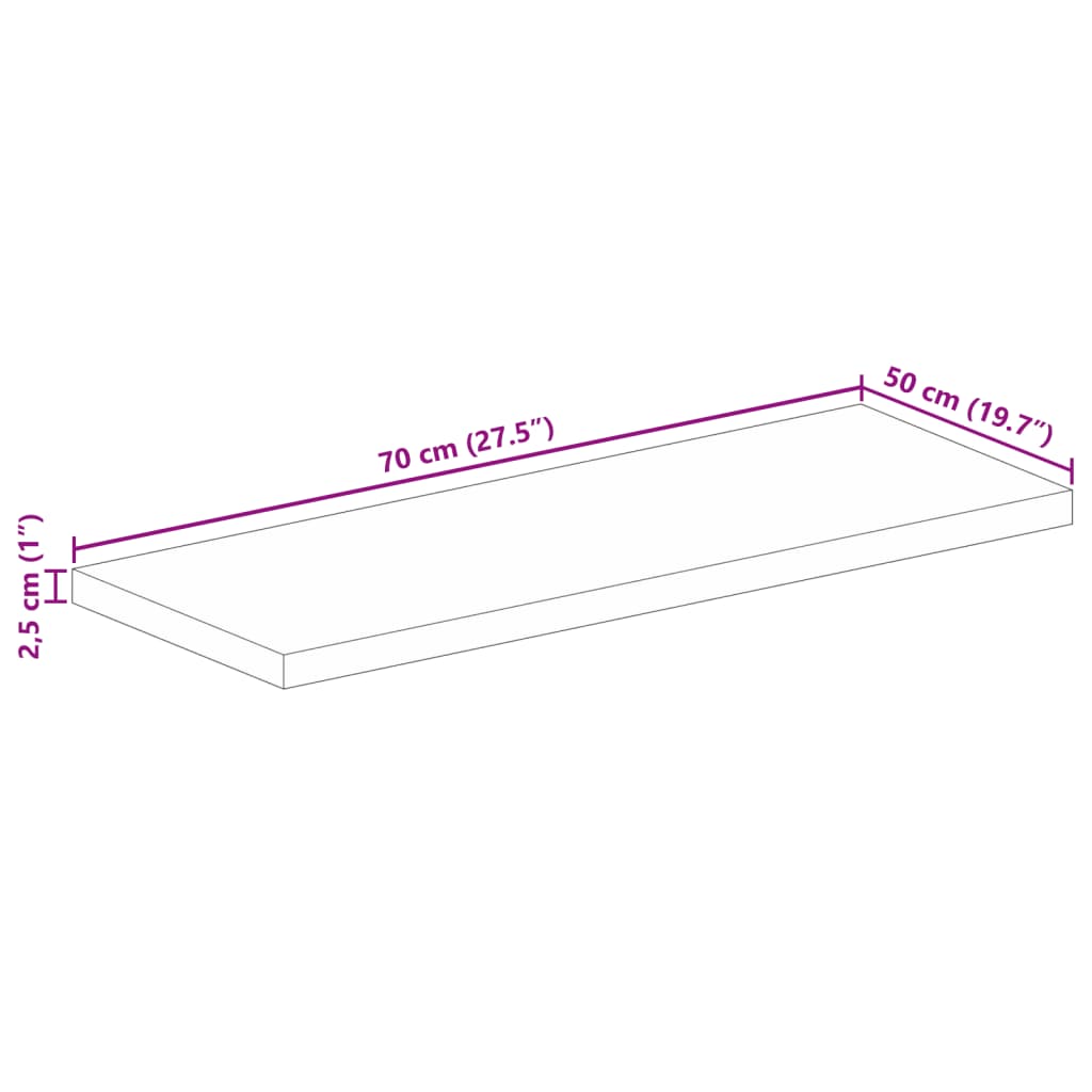 vidaXL Plateau de table 70x50x2,5 cm Rectangulaire Bois de manguier massif brut