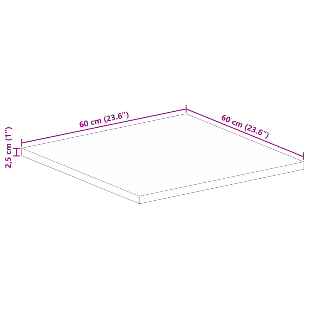 vidaXL Tischplatte 60x60x2,5 cm Quadratisch Raues Massivholz Mango