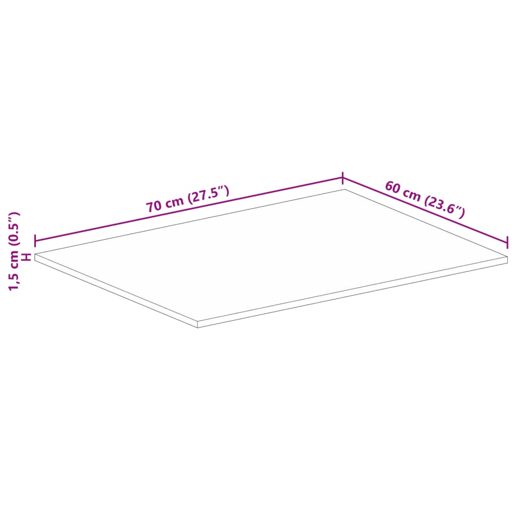 vidaXL Tischplatte 70x60x1,5 cm Rechteckig Raues Massivholz Mango