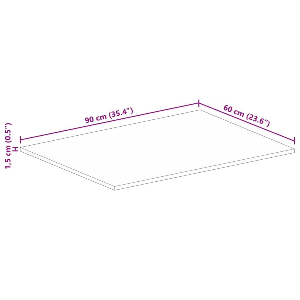 vidaXL Tischplatte 90x60x1,5 cm Rechteckig Raues Massivholz Mango