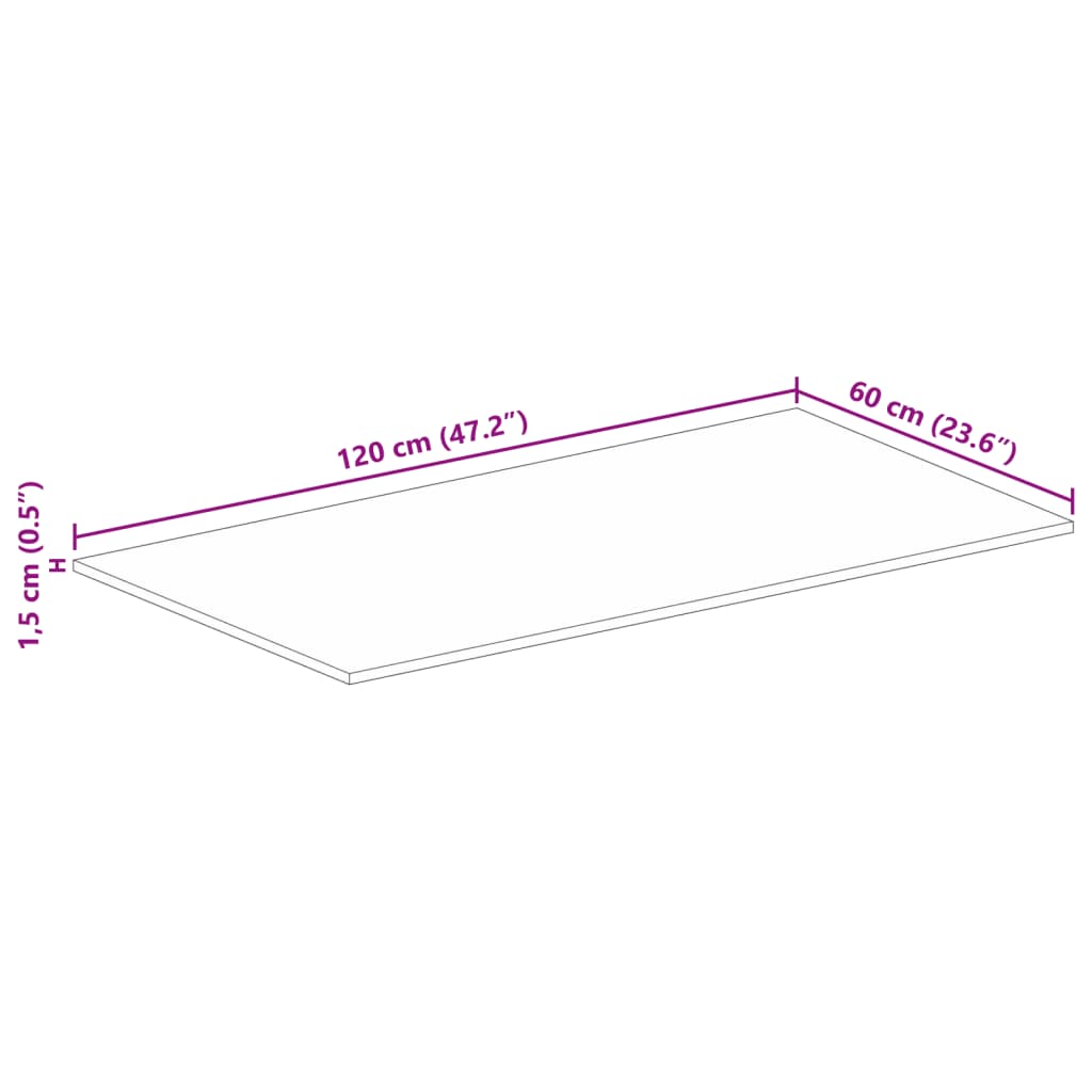 vidaXL Tischplatte 120x60x1,5 cm Rechteckig Raues Massivholz Mango