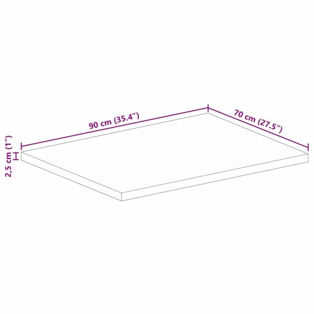 vidaXL Tischplatte 90x70x2,5 cm Rechteckig Raues Massivholz Mango