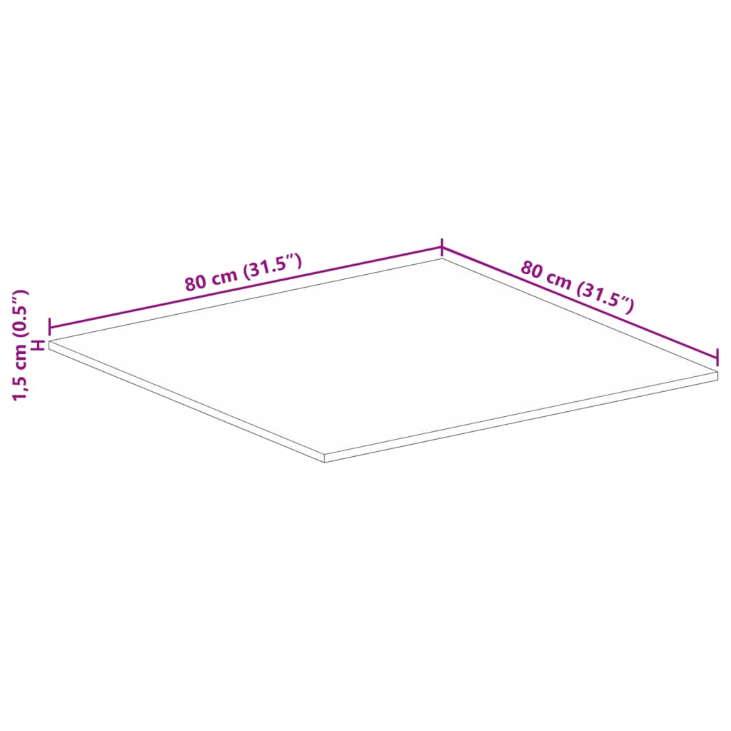 vidaXL Tischplatte 80x80x1,5 cm Quadratisch Raues Massivholz Mango