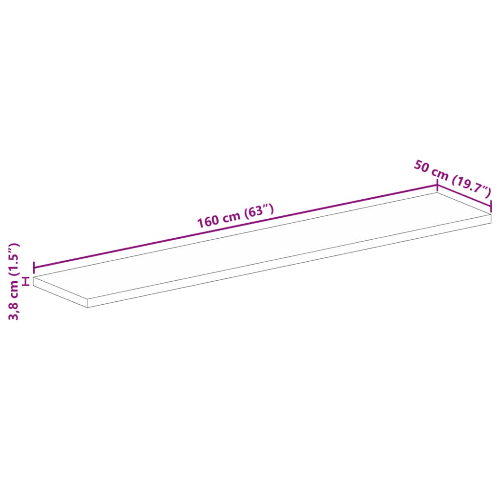 vidaXL Plateau de table 160x50x3,8 cm Rectangulaire Bois de manguier massif brut