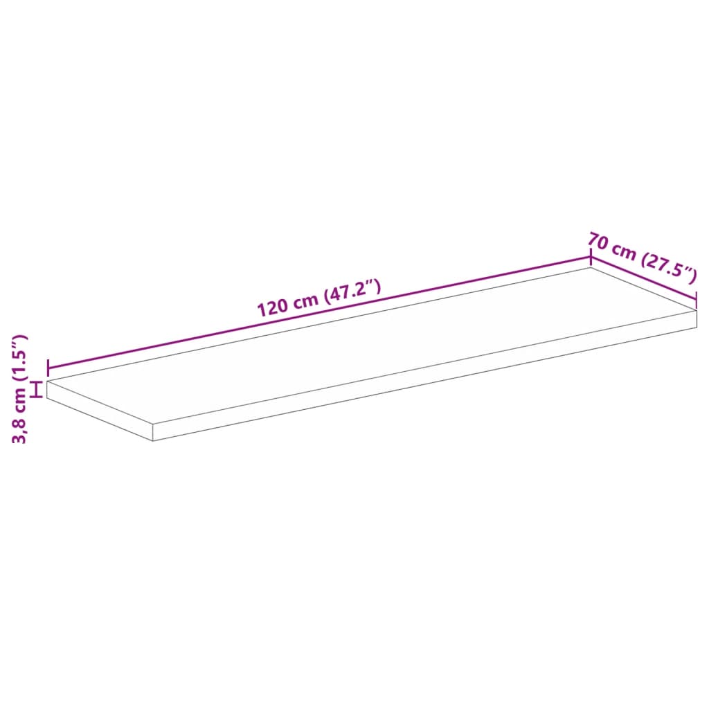 vidaXL Tischplatte 120x70x3,8 cm Rechteckig Raues Massivholz Mango