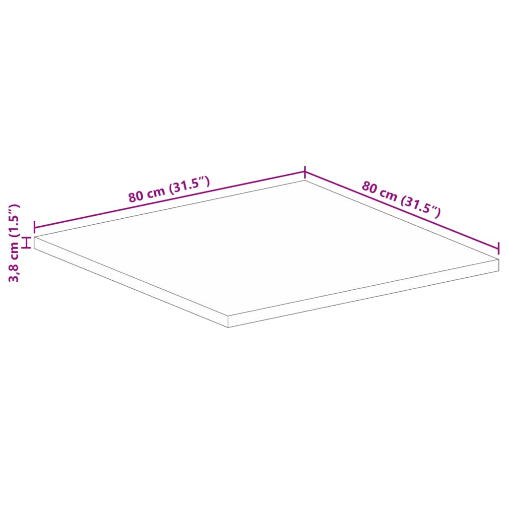 vidaXL Tischplatte 80x80x3,8 cm Quadratisch Raues Massivholz Mango