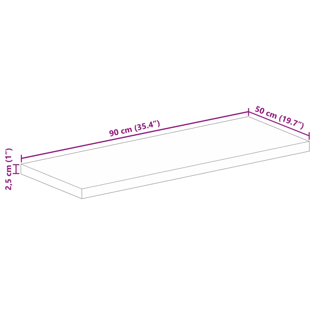 vidaXL Tischplatte 90x50x2,5 cm Rechteckig Massivholz Mango