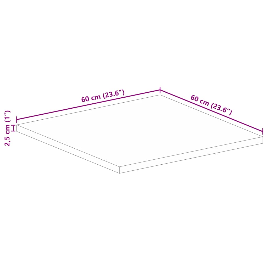 vidaXL Tischplatte 60x60x2,5 cm Quadratisch Massivholz Mango