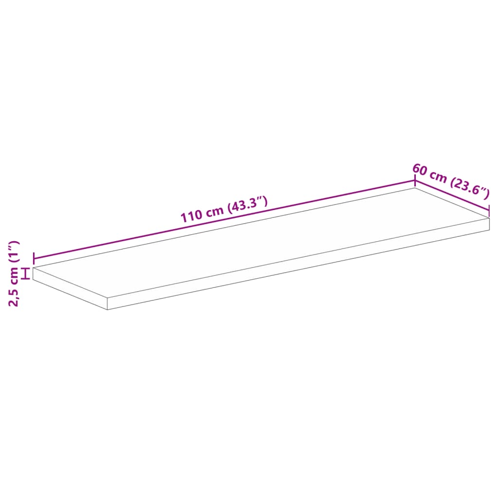vidaXL Tischplatte 110x60x2,5 cm Rechteckig Massivholz Mango