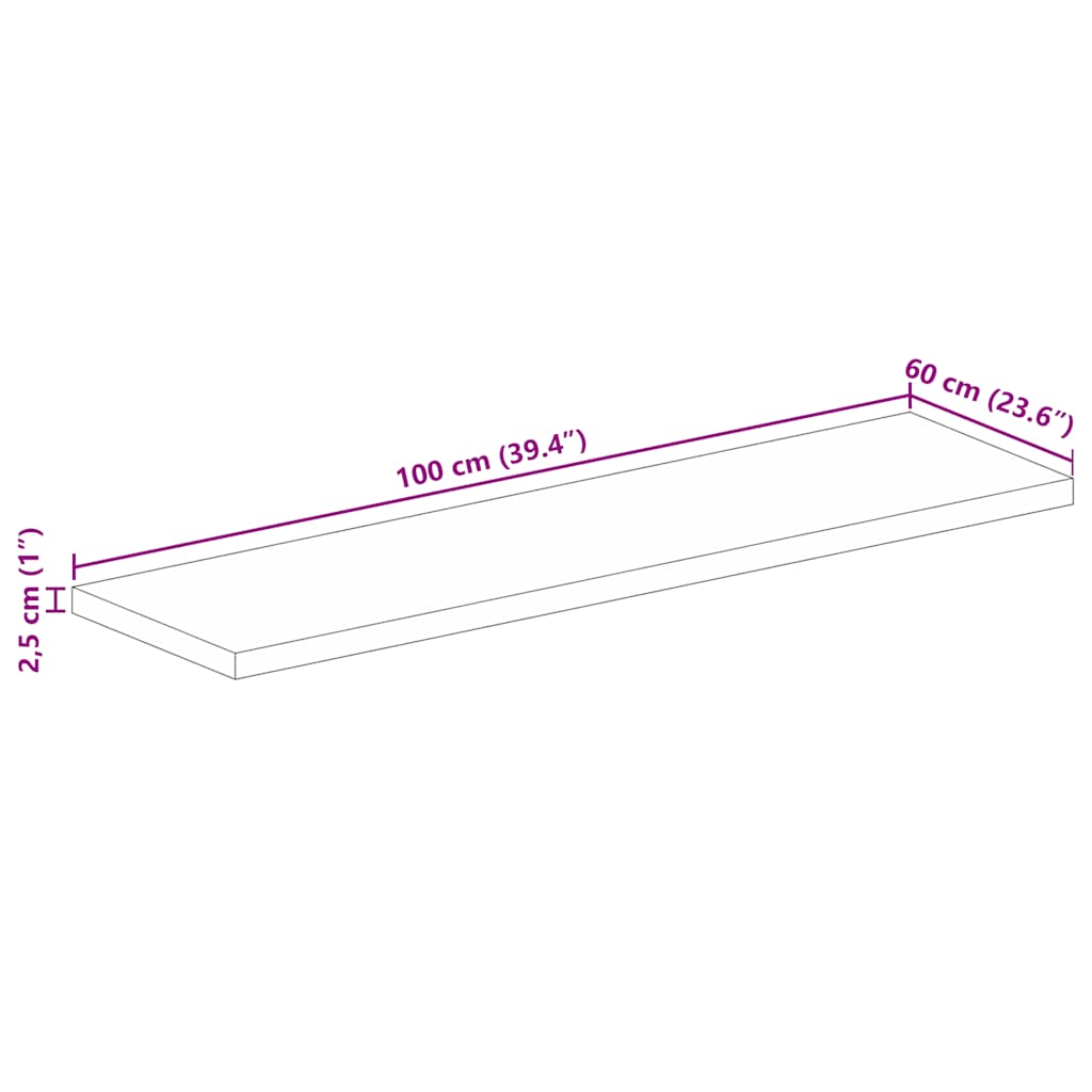 vidaXL Tischplatte 100x60x2,5 cm Rechteckig Massivholz Mango