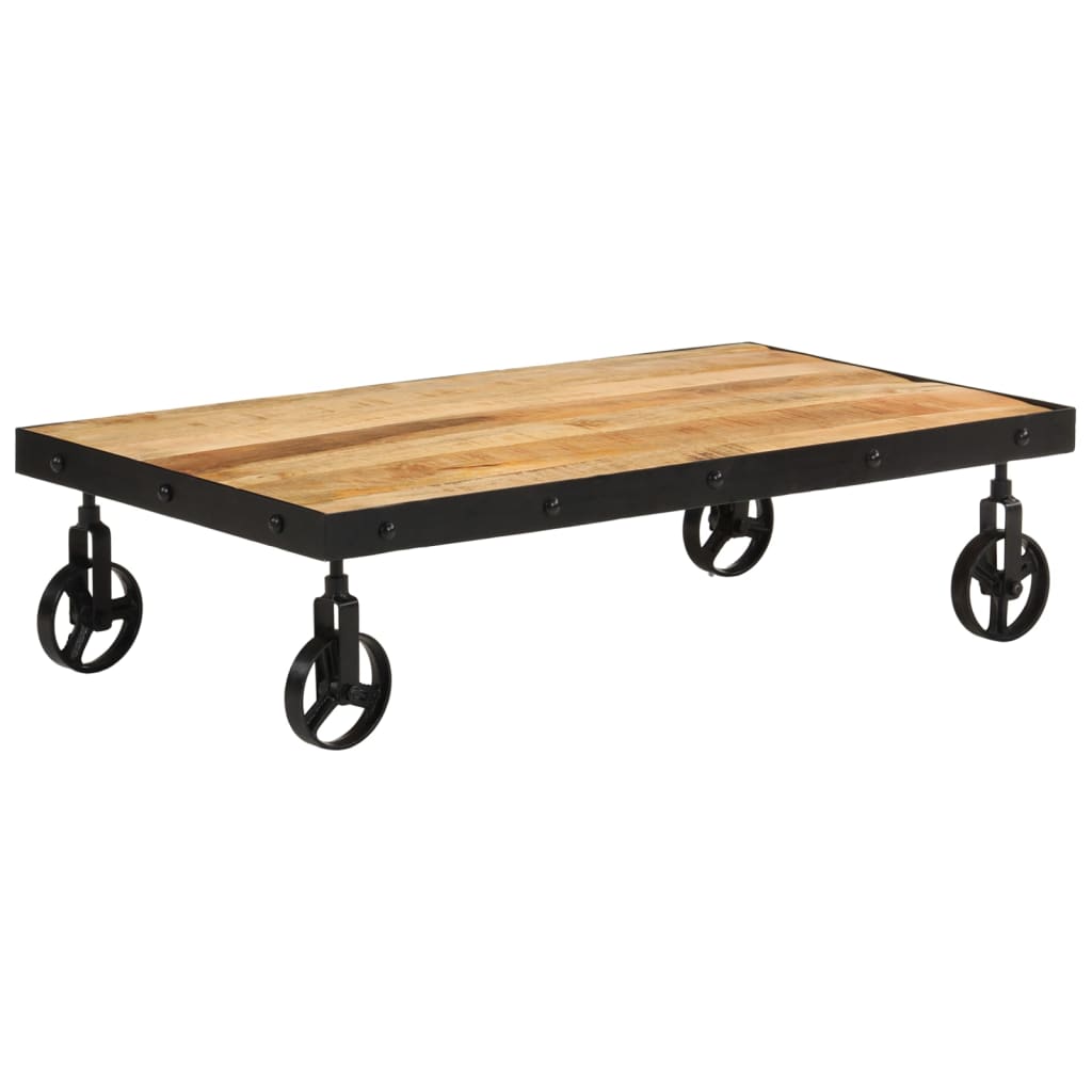 vidaXL Couchtisch mit Rollen Massivholz Mango 100x55x26 cm