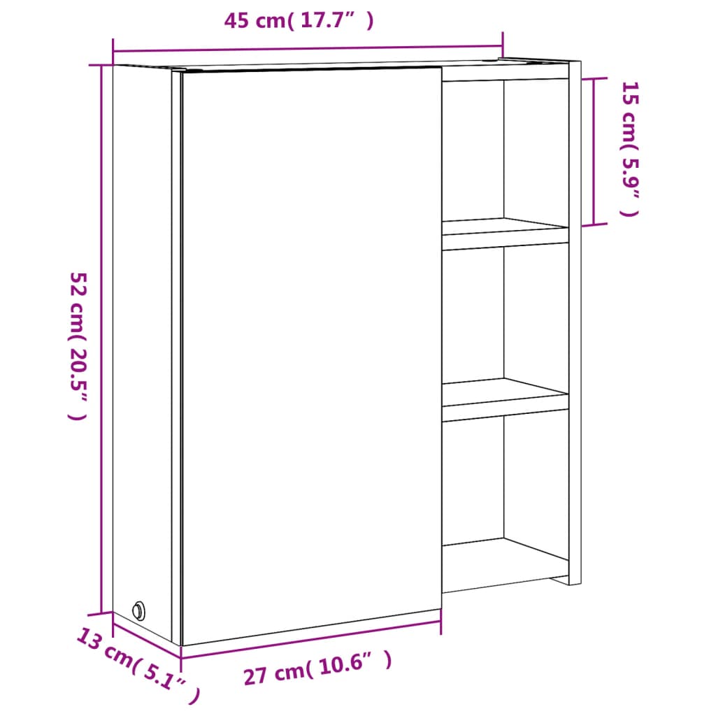 vidaXL Spiegelschrank mit LED-Beleuchtung Eichenoptik 45x13x52 cm