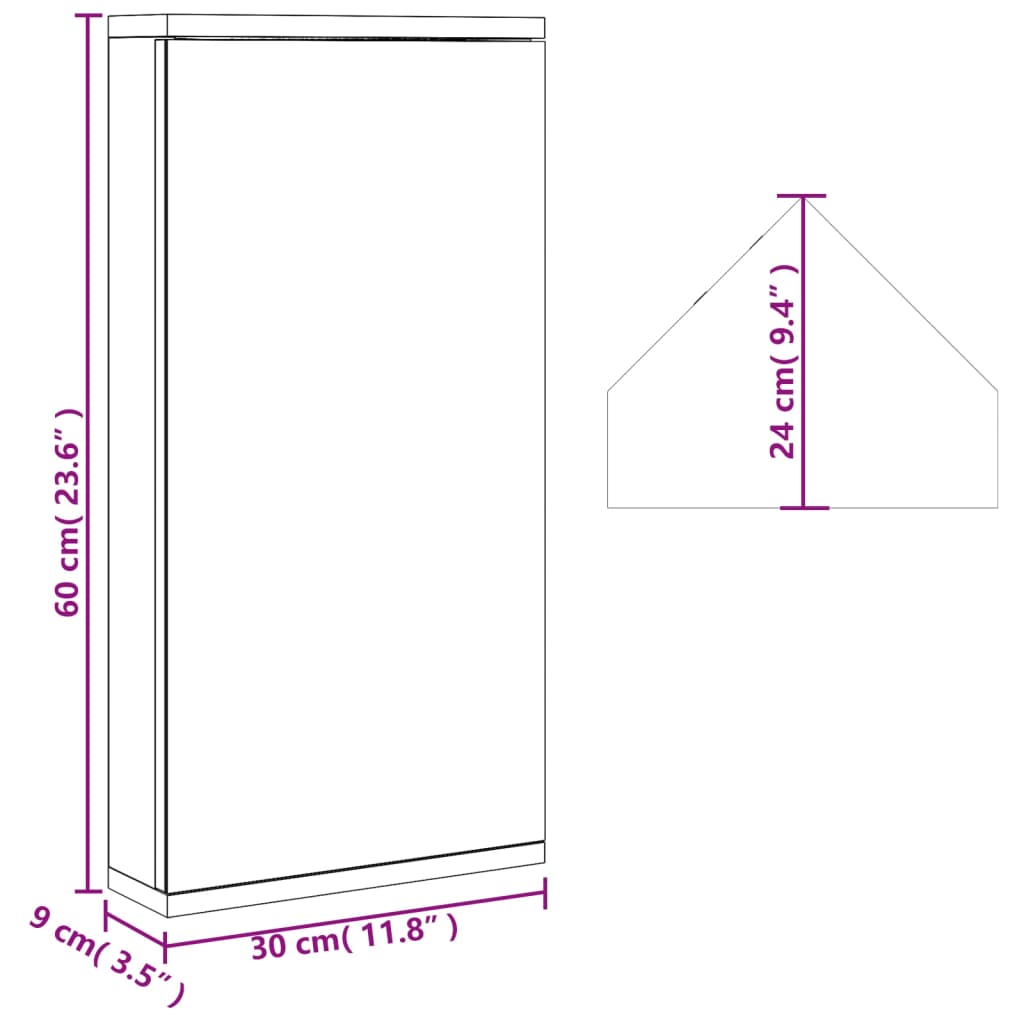 vidaXL Eck-Spiegelschrank Grau 30x24x60 cm