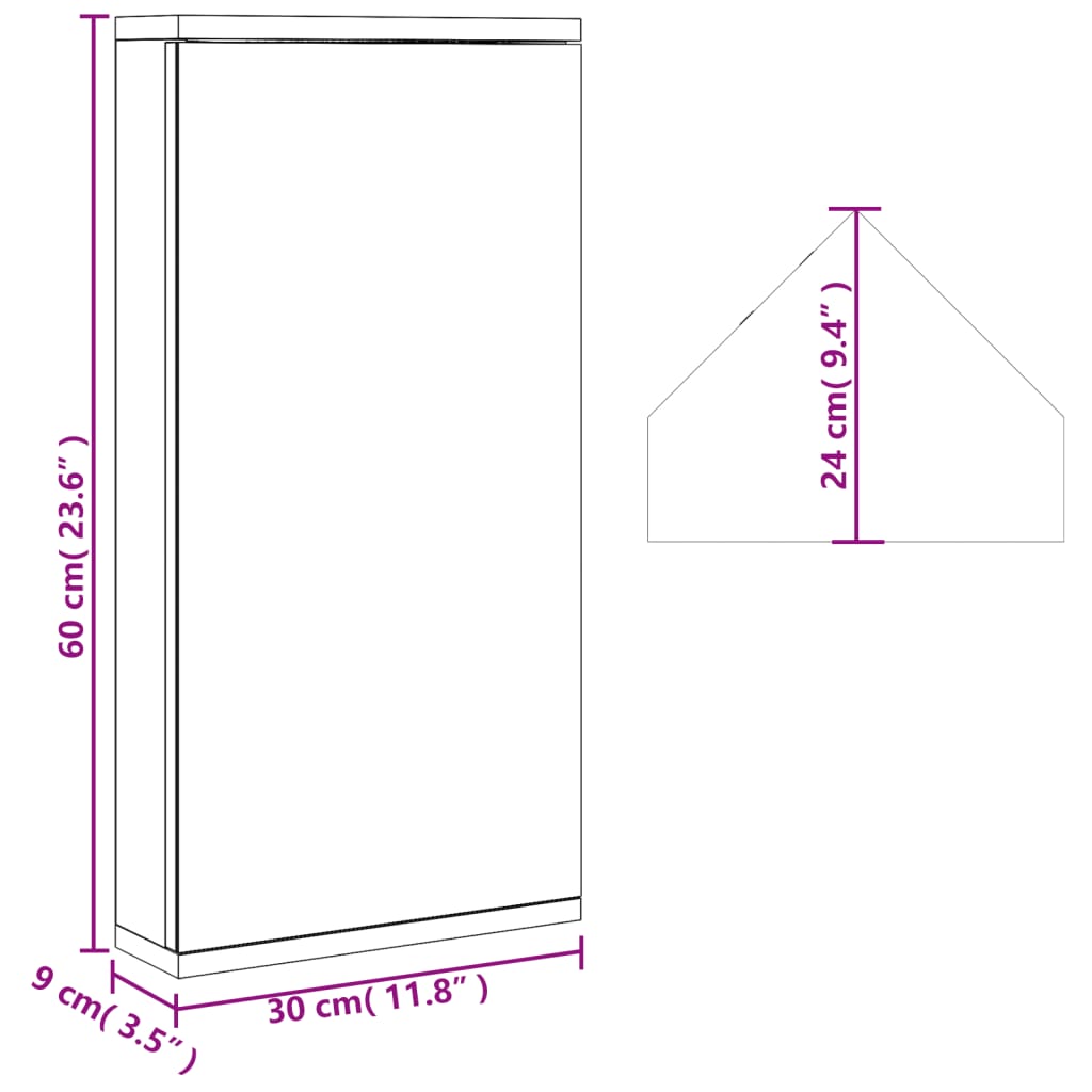 vidaXL Eck-Spiegelschrank Schwarz 30x24x60 cm