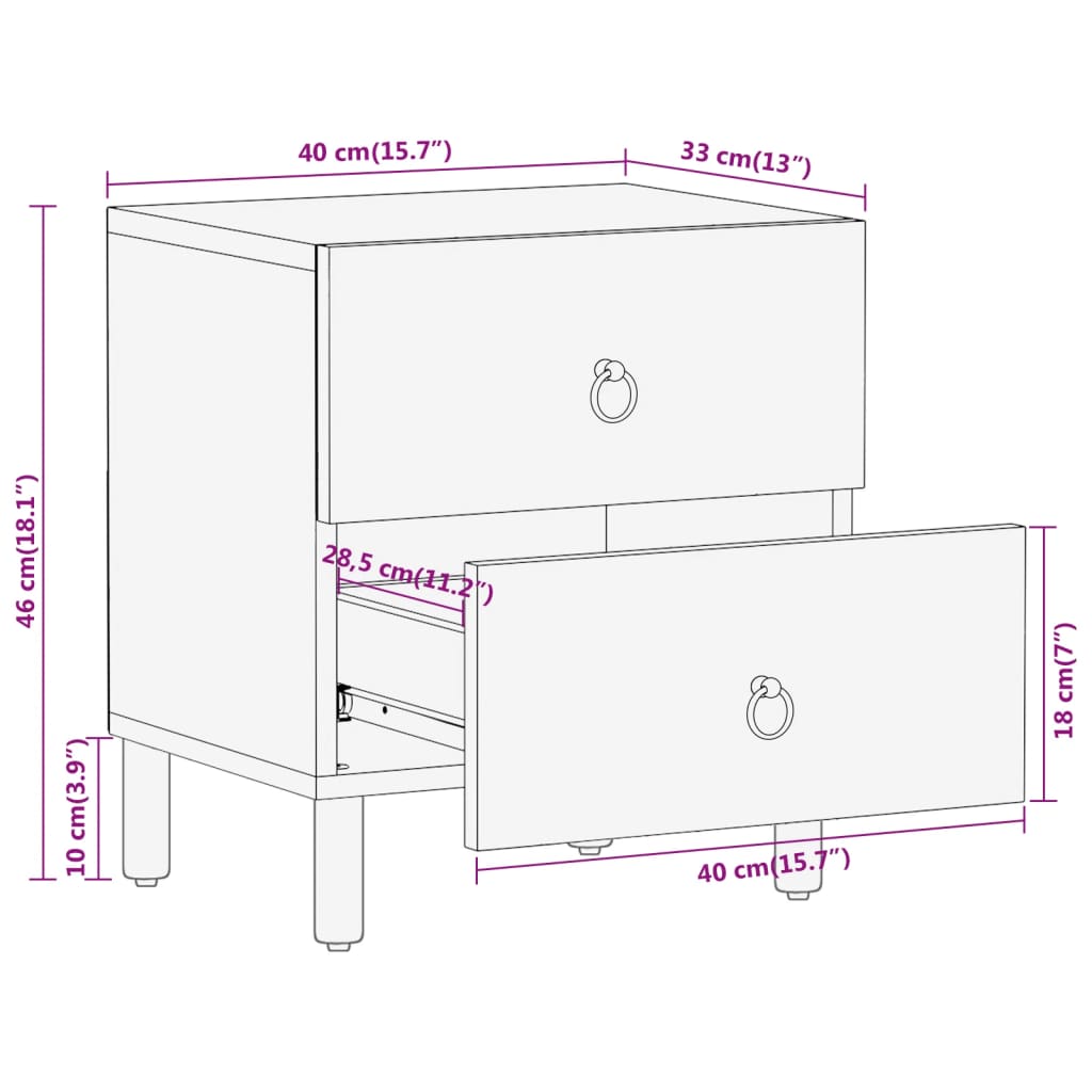 vidaXL Nachttisch 40x33x46 cm Massivholz Mango